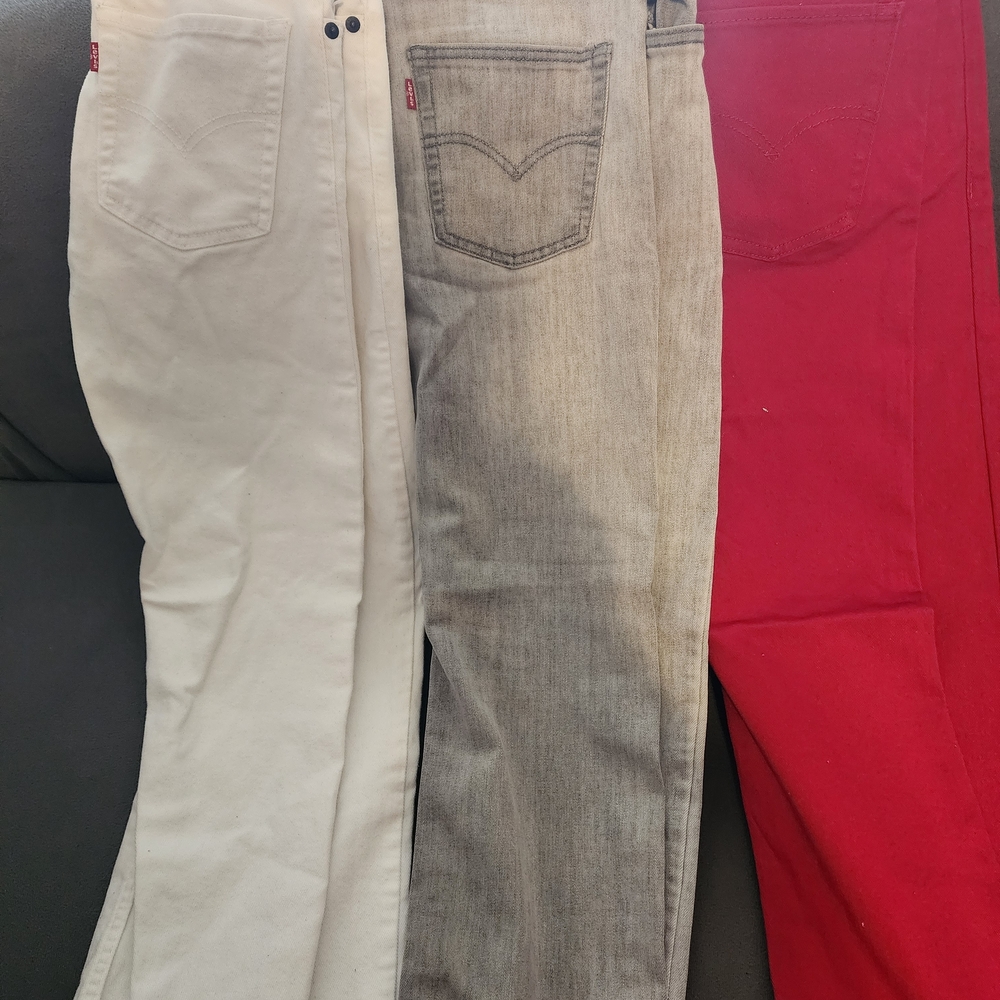 Levi's Trio: White, Grey Wash & Red Slim Jeans